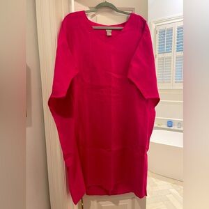 CHICOS V-neck linen hot pink dress with short sleeves